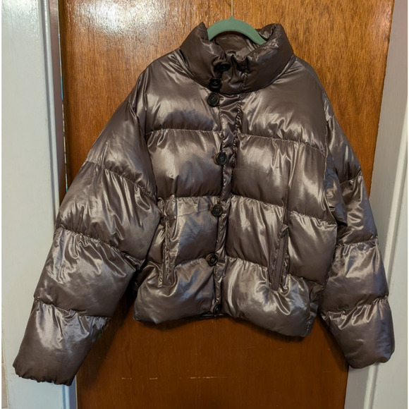 MOTHER The Buttoned Up Metallic Puffer Jacket in Luster SMALL - Picture 1 of 6